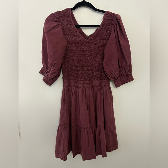 Sea New York Purple Red Simona Smocked Bodice Puff Sleeve Mini Dress - Picture 3 of 9